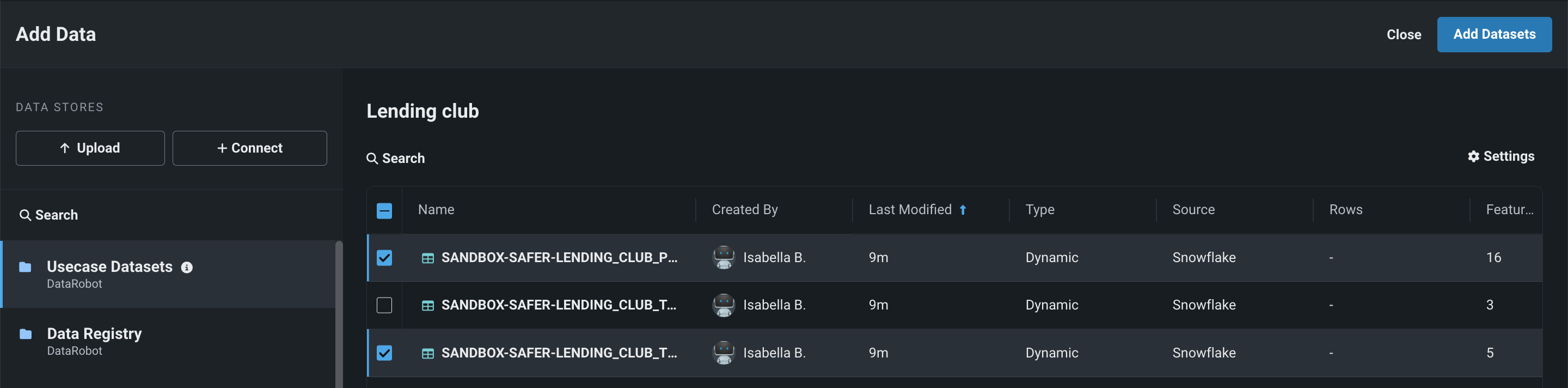 Add secondary datasets.