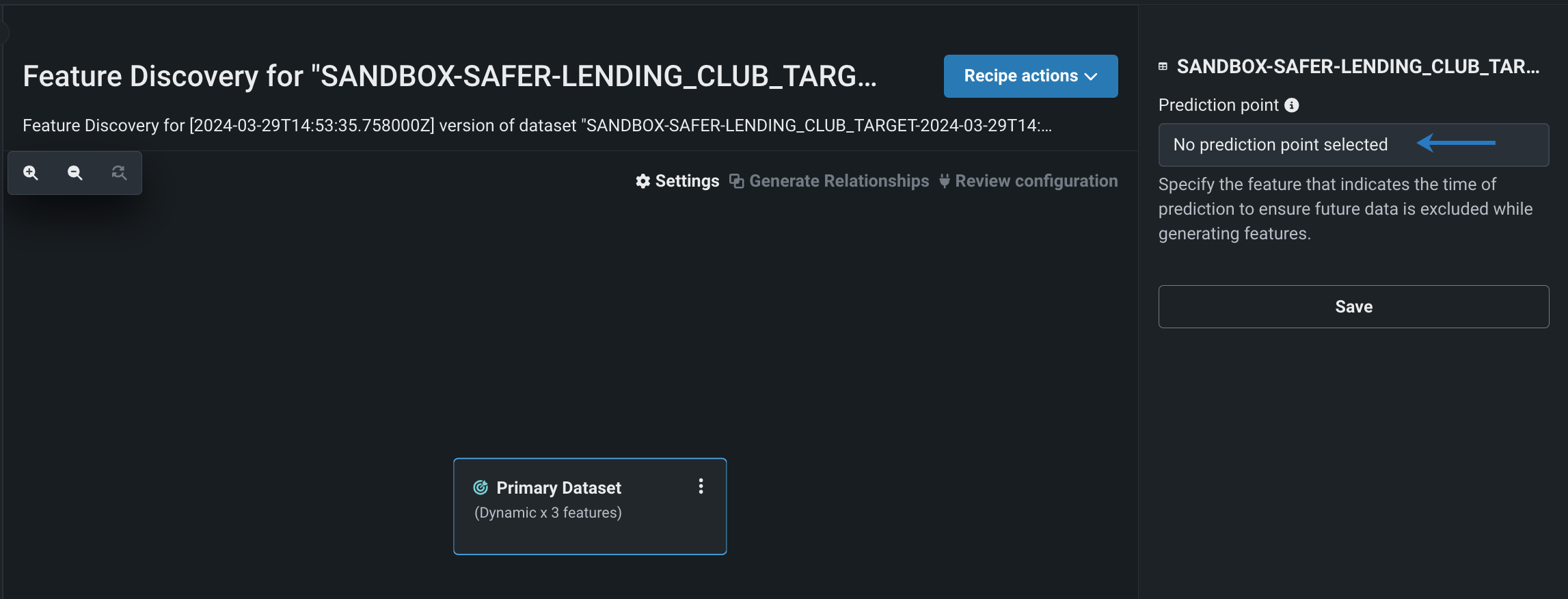 Set the target and prediction point.
