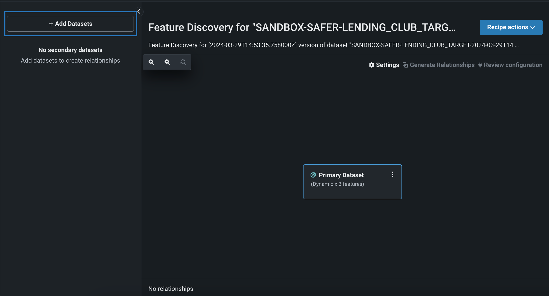 Click Add Datasets to open the Add Data modal.